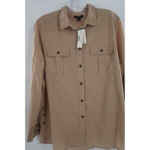 J. Crew Women's Khaki 100% Cotton Safari Classic Core Timeless Shirt Size 14 NWT